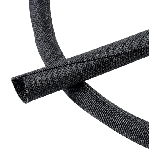 Black Braided Cable Management Sleeves Wire Loom Tubing Cord Protector Self-Wrapping (3/8"-20Feet) - size: 3/8"-20Feet