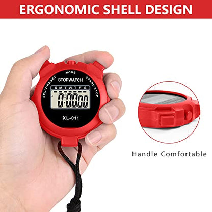 Vicloon Digital Sport Timer, Large Display Stopwatch with Single Lap Split, 12/24 Hour Clock Alarm Date for Coaches & Kids (Red) - color: Red
