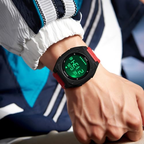 FANMIS Men's Digital Sports Watch Big Face Stopwatch Outdoor Rubber Strap - color: Red