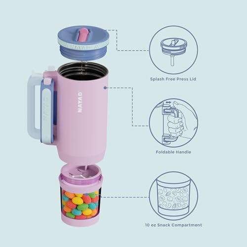 23oz Insulated Tumbler with Foldable Handle & 10oz Snack/Pill Container - color: pink