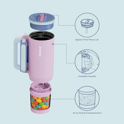 23oz Insulated Tumbler with Foldable Handle & 10oz Snack/Pill Container - color: pink