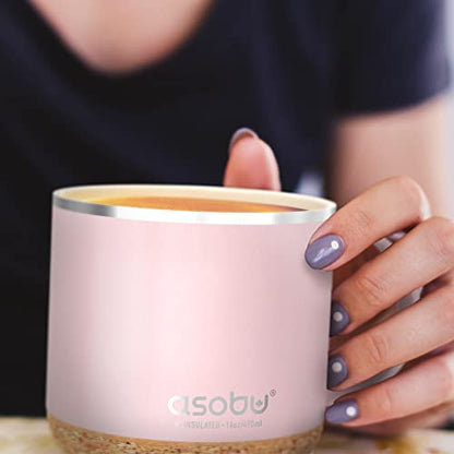 asobu Infinite Stainless Steel Insulated Coffee Mug with Inner Ceramic Coating and Cork Coaster 16 Ounce (Powdered Pink) - color: POWDERED PINK, style: INFINITE MUG