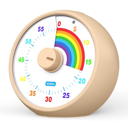 Visual Timer for Kids, 60-Minute Countdown Timer for Classroom Office Kitchen, Desk Timer Kids Time Management Tools with Silent Operation, Pomodoro Time Rainbow Pattern(Khaki) - color: Khaki