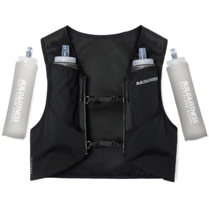 Build & Fitness LITEVEST Running Vest with 2X 500ml Soft Flasks – 7 Pockets, Lightweight, Breathable Hydration Vest – Premium, Secure, Comfort & Style for Training, Trails, Marathons & Everyday Runs - size: XS / S