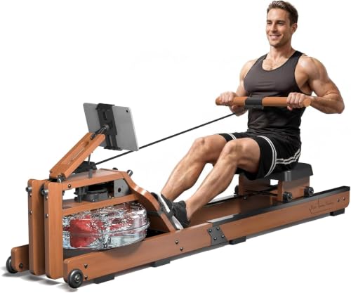 Rowing Machines for Home,Water Rowing Machine with Upright Design,400LBS Capacity,LCD Monitor,Smooth Glide Rails,Comfortable Seat,Free App(Bluetooth) Supported for Immersive Water Rower&Home Gym