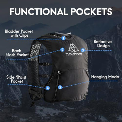 Haimont 5L Trail Running Hydration Vest with Soft Flasks - color: Black, size: Medium