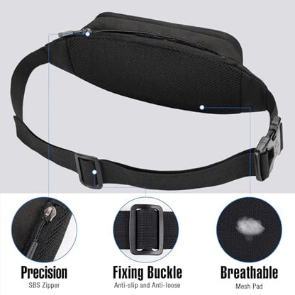 WATERFLY Small Fanny Pack Crossbody Lightweight Waist Bag for Woman Man - color: Pure Black