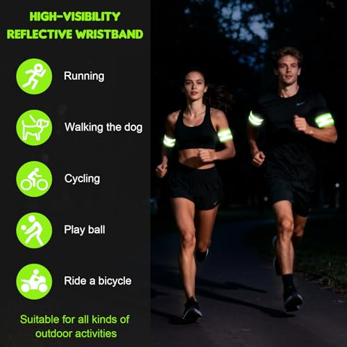 4 Pack High Visibility Reflective Bands for Arm, Wrist, Ankle & Leg – Adjustable Elastic Safety Straps for Night Running, Walking, Cycling – Reflective Gear for Men & Women