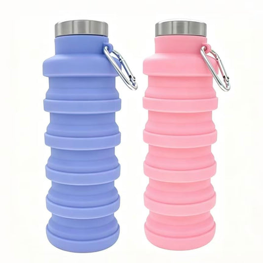 YCT Collapsible Water Bottle 17oz（500ml），Travel Portable Sport Water Bottle，Reusable Silicone Foldable Water Bottles for Gym Camping Hiking (Purple+Pink) - color: Purple+Pink