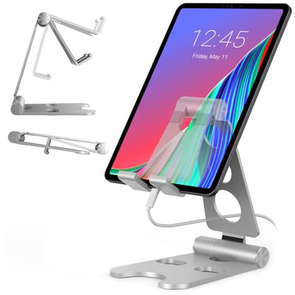Kado Tablet Stand with Cord Holder Aluminum Alloy Foldable Phone Stand - size: Silver