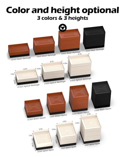 Furniture Risers, Tclouda Bed/Sofa/Desk/Table/Chair Leg/Fridge Lifts to 1.5, 3 and 4 in, Rectangle Adjustable Risers Blocks for Extenders, Heavy Duty Supports Up to 1300 Lbs, 4 in-Black-Square - color: 4 Inch-black-square