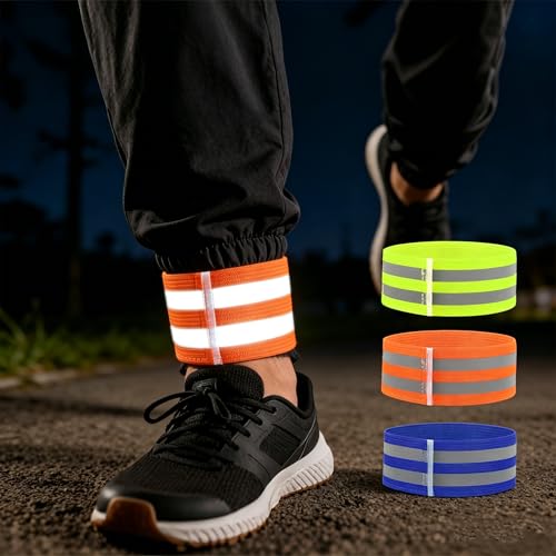 Reflective Bands 2 Pack High Visibility Adjustable Wrist Ankle Arm Leg Straps for Running Cycling - color: ORANGE, size: One Size