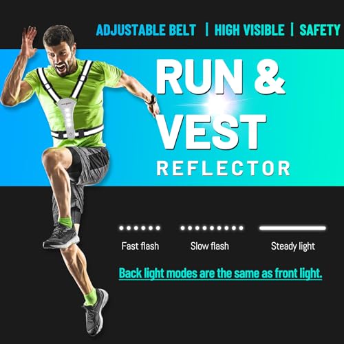 Led Reflective Vest Running Gear, Light Up Vest for Night Walking, High Visibility USB Rechargeable Adjustable Running Lights for Runners Walkers Men Women Kids - color: Black