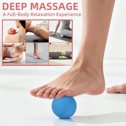 Massage Lacrosse Balls 2 Pack, Rubber Trigger Point Therapy Balls for Deep Tissue Myofascial Release, Plantar Fasciitis & Muscle Soreness Relief, Portable Pain Relief Tool (Purple and Blue) - color: Purple and Blue