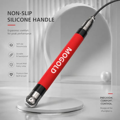 2-in-1 Speed Rope: 2mm for Boxing/MMA & 3mm for CrossFit - Tool-Free Adjustable Cable System with Dual Bearings - Sweatproof Hybrid Grip for High-Intensity Training - color: Red