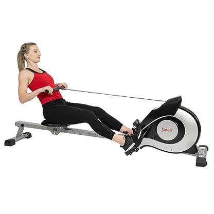 Sunny Health & Fitness Magnetic Rowing Machine Rower with 8-Level Resistance, 53.4" Extended Slide Rail & Digital LCD Display - SF-RW520084S