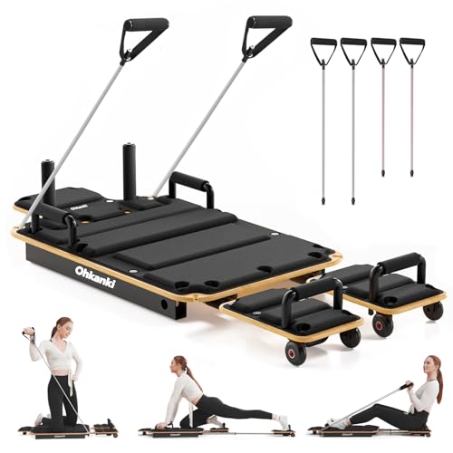 Reformer Pilates Machine,Wooden Pilates Board for Home Workout,5-in-1 - color: Black