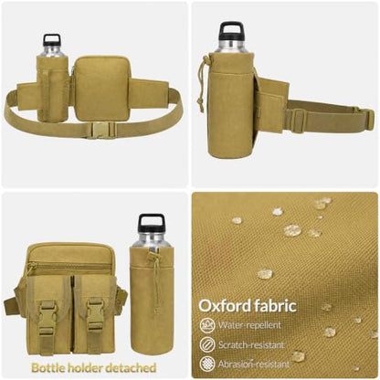 Fanny Pack Waist Bag with Water Bottle Holder Detachable for Men Women, Crossbody Hiking Waist Pack with 5 Pockets, Running Travel Dog Walking Workout Cycling Outdoor Fishing Hip Belt Bag- Mud - color: Mud - Bottle Holder
