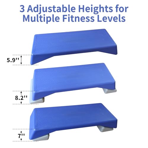 GOWE Aerobics Step Platform Height-Adjustable Fitness Equipment Stepper Trainer Exercise Step Platform Sliding Lifting Pad Blue