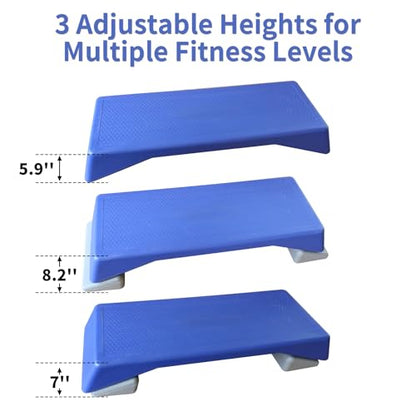 GOWE Aerobics Step Platform Height-Adjustable Fitness Equipment Stepper Trainer Exercise Step Platform Sliding Lifting Pad Blue