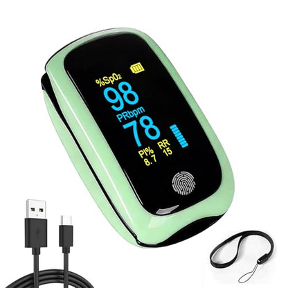 Fingertip Pulse Oximeter, Finger-Touch Fast SpO2 Reading Accurate Pulse Oximeter Green with Alarm for Adults Blood Oxygen Saturation Monitor with Silicone Cover