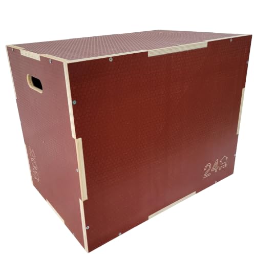 Signature Fitness Non-Slip Wooden Plyo Box Jump Exercise Platform, Plyometric Workout Equipment for Home Gym, Training Step Box, Multiple Sizes - color: Red, size: 20x24x30"