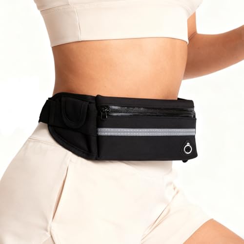 Slim Running Belt Fanny Pack, Reflective Waist Pack Runners Bag for Hiking Cycling Workout, Runners Belt Jogging Pouch, Travelling Money Phone Holder for Running Gear Accessories(Black) - color: Black