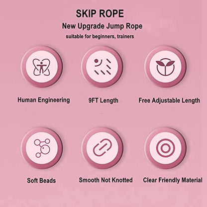 Jump Rope Soft Beaded Skipping Rope Adjustable Length Tangle Basic Jump Ropes for Fitness School Exercise Equipment for Women,Men Perfect Weight Loss 9 FT - color: Pink