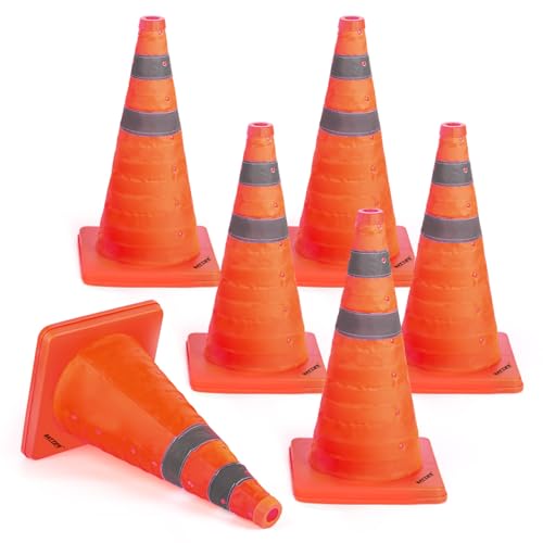 BATTIFE 6 Pack 18 Inch Collapsible Traffic Cones, Orange Safety Cones - color: Orange, size: 18inch