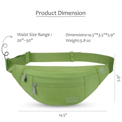 Large Crossbody Fanny Pack Belt Bag with 4-Zipper Pockets,Khaki Green - color: Khaki Green