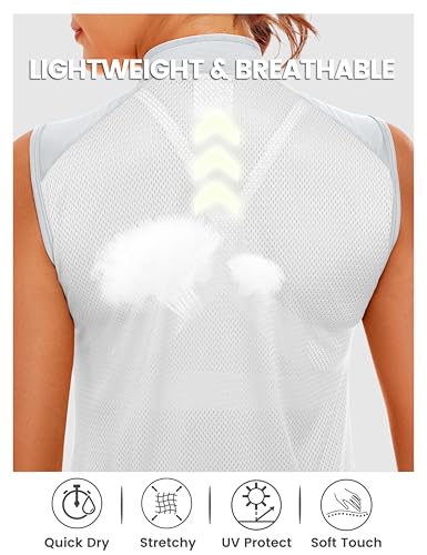 Little Donkey Andy Women's Breathable Cycling Vests full Zip Reflective Sleeveless Jerseys Running Biking Shirts 4 Pockets - color: White, size: Large
