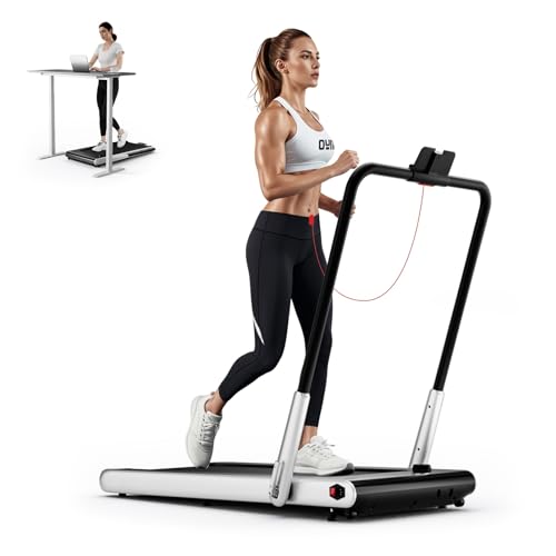 GYMAX Walking Pad Treadmill, 3HP Under Desk Treadmills with 340LBS Capacity, LED Display, Remote & APP Control, 3 in 1 Portable Compact Running Jogging Machine for Home Office Gym Exercise - color: Silver