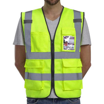 Dib Safety Hi Vis Reflective Safety Vest for Men Women with Pockets Zipper - color: Yellow, size: XX-Large