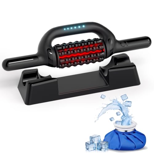 Electric Rolling Massager for Lymphatic Drainage, Red Light Muscle Recovery Roller with Ice Pack, Rechargeable 6-Speed Deep Tissue Massage Stick, Hands-Free Base for Back, Legs, Calves, Arms, Feet