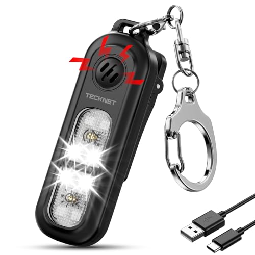 TECKNET Personal Safety Alarm 135dB with SOS Strobe Light for Women - Rechargeable& IPX4 Waterproof Running Lights with Clip On Torch & Low Battery Notice, Safety Siren for Travel Kids, Black - color: Black
