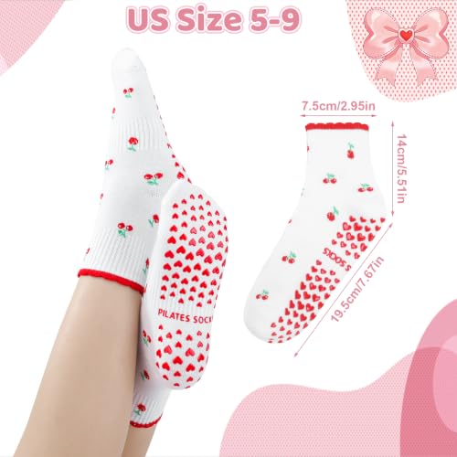 Cute Pilates Socks with Grips for Women Cotton Ruffle Yoga Sock - color: Red+pink+purple