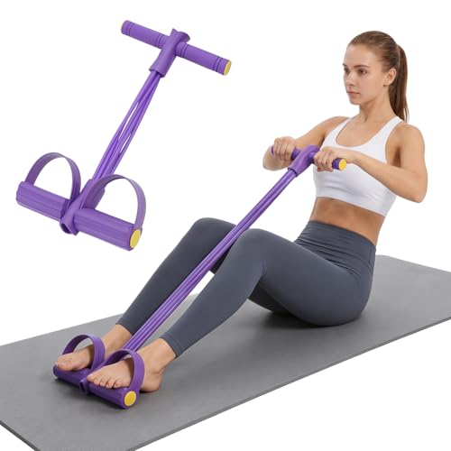 Multifunctional Pedal Resistance Band with Handle,6/8/10 Tubes for All Weights,Upgrade Heavy-Duty Stretch for Full Body Workouts. - color: Purple 10 tubes
