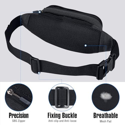 WATERFLY Small Fanny Pack Crossbody Lightweight Waist Bag for Woman Man - color: Black