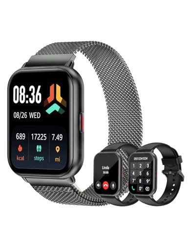 Smart Watch for Men Women with Call Function, Sport & Metal Bands Black - color: Black