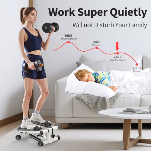 2-in-1 Mini Stepper Machine with Resistance Bands, Compact Under Desk Stair Stepper with Adjustable Hydraulic Resistance, Quiet Low Impact Cardio Stepper with LCD for Home Gym Office