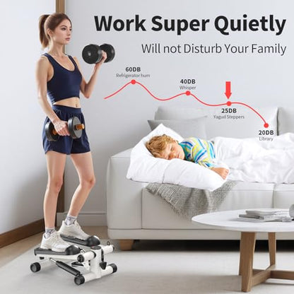 2-in-1 Mini Stepper Machine with Resistance Bands, Compact Under Desk Stair Stepper with Adjustable Hydraulic Resistance, Quiet Low Impact Cardio Stepper with LCD for Home Gym Office