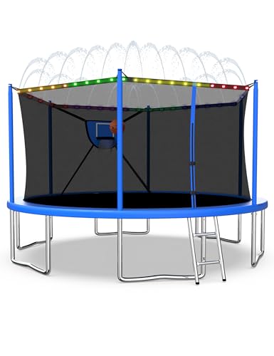 2026 Upgrade 1500LBS Outdoor Tranpoline for Kids and Adults 【Easy to Install & Built to Last】 10FT 12FT 14FT 16FT Recreational Tranpolines with Net, Basketball Hoop and Ladder, ASTM Approved - color: Blue, size: 12FT