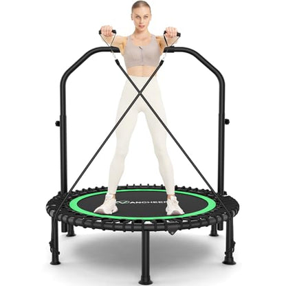 ANCHEER 40"/48" Foldable Mini Trampoline with Adjustable Handle for Adults - color: green, size: 48 inch
