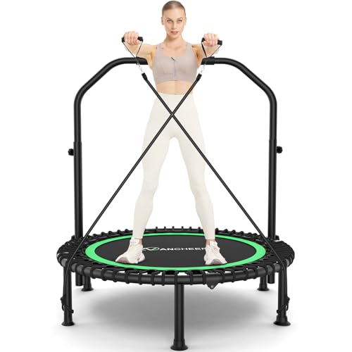 ANCHEER 40"/48" Foldable Mini Trampoline with Adjustable Handle for Adults - color: green, size: 48 inch