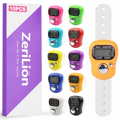 10 Pack Mini Digital Finger Clicker Counter - Adjustable Ring Hand Tally Lap Counters for Knitting Crochet Classroom Pitch People Counting
