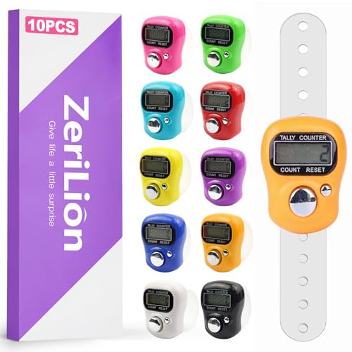 10 Pack Mini Digital Finger Clicker Counter - Adjustable Ring Hand Tally Lap Counters for Knitting Crochet Classroom Pitch People Counting