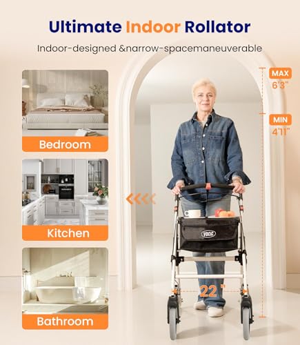 VOCIC Z32 Narrow Walkers for Small Spaces, 8" Quiet Anti-Slip Tires, Tray - color: White