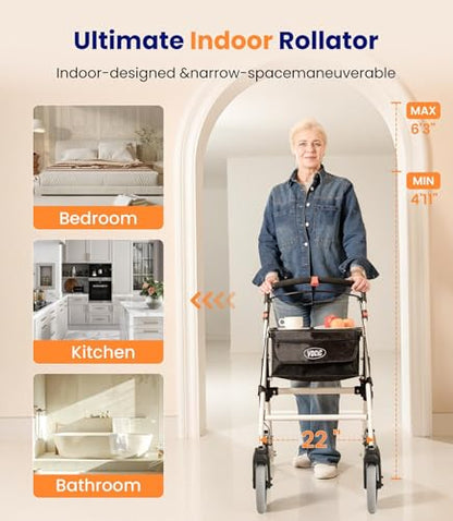 VOCIC Z32 Narrow Walkers for Small Spaces, 8" Quiet Anti-Slip Tires, Tray - color: White