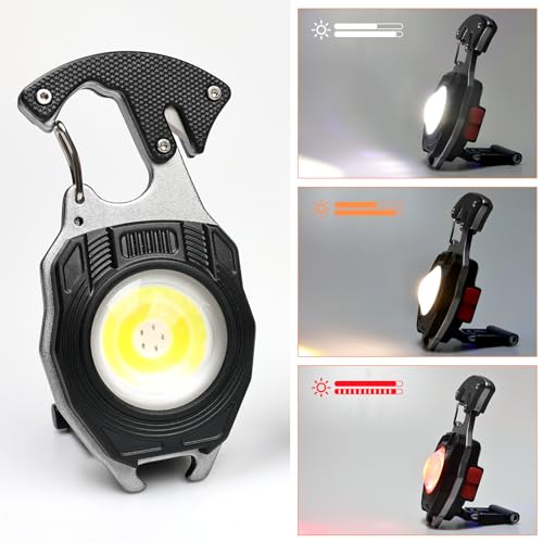 MAKDAK 4PC Keychain Flashlight Rechargeable Cob Keychain Work Light 7 Modes High Lumen Flashlights for EDC Camping Tent Light, Emergencies, Hiking,Car Repairing,Power Outrage,Pet Walking - color: Black*4PC