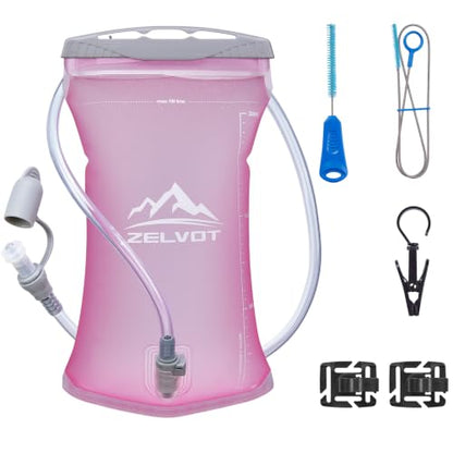 Zelvot 2L-3L Hydration Bladder Kit, 6 in1 Water Bladder with Cleaning Kit - color: Pink, size: 2L + Cleaning Kit